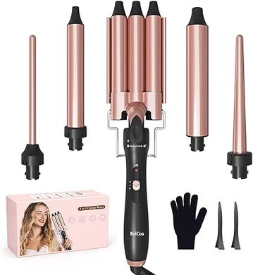 5 in 1 Curling Wand Set - Triple Barrel Hair Wavers and Interchangeable Ceramic Curler Wand, 30s Fast Heat-up for All Hair Types