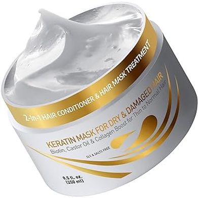 Keratin & Collagen Hair Mask: Repairs & Conditions Dry, Damaged Hair
