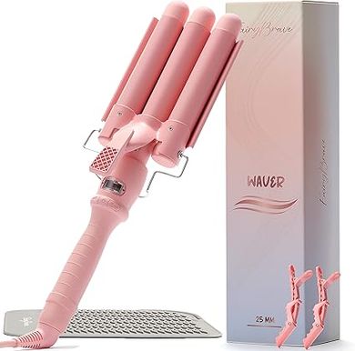 Pink 3-Barrel Ceramic Tourmaline Curling Wand & Waver
