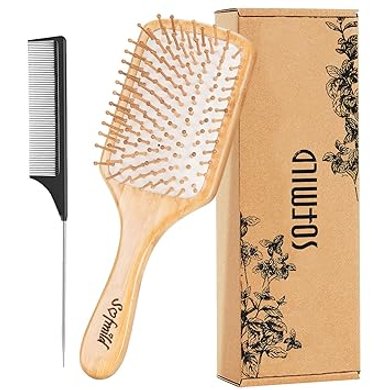 Bamboo Paddle Hairbrush: Detangles & Massages, for All Hair Types