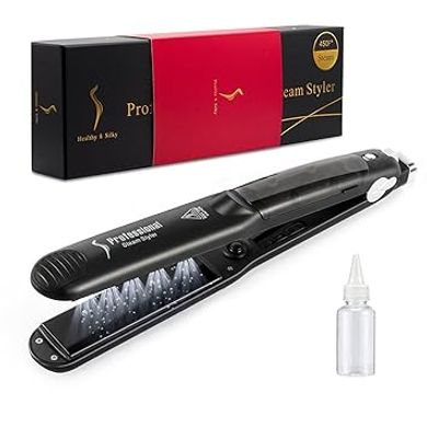 Steam Hair Straightener Flat Iron Professional Ceramic Tourmaline 2-in-1 Straightening Iron, Adjustable 300-450F Salon Heat, 110-220V Dual Voltage, Black