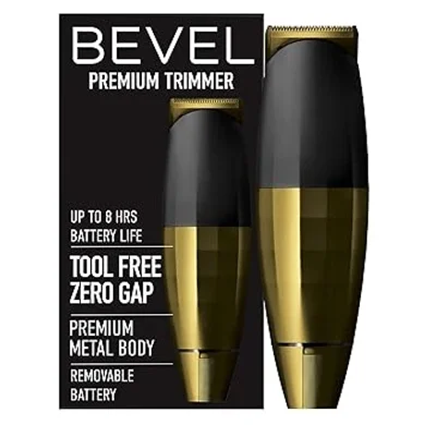 BEVEL Gold Edition Cordless Beard & Mustache Trimmer: 8-Hour Battery, Zero-Gap Blade