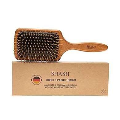 SHASH 1869 German Wooden Paddle Brush: Gentle Detangling & Styling
