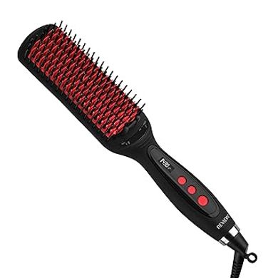 REVLON SmoothStay XL Straightening Brush for Visibly Shinier, Smoother Hair | Hair Straightener with Coconut Oil-Infused Ceramic Plates to Lock in Moisture, Ionic Technology Reduces Static and Frizz