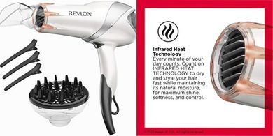 REVLON Infrared Hair Dryer with Diffuser | 1875W Blow Dryer with Infrared Heat Technology to Prevent Over-Drying, Maintain Natural Moisture, and Enhance Shine and Softness (White)