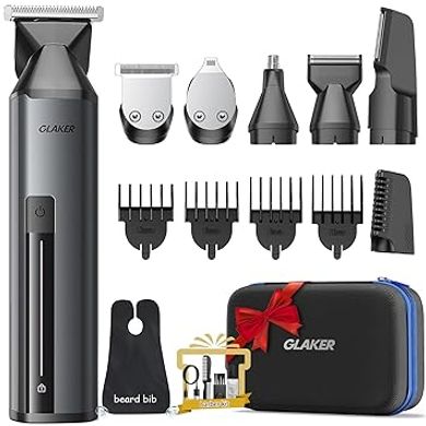 GLAKER 6-in-1 Waterproof Grooming Kit: Trimmer, Clipper, Shaver
