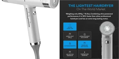 IQ1 | IQ Perfetto | Professional Hair Dryer | by Ga.Ma Italy | 2023 Update | 1500 Watts | Turbo 110.000 RPM | Washable Filter (Grey)