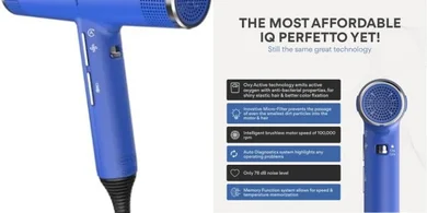 EasiQ | IQ Perfetto | Lightweight and Quiet | Professional Hair Dryer with Ionic Generator and Oxy Active Technology | 1300W | Blue