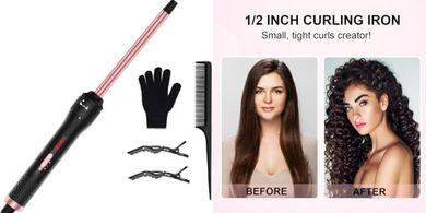 Mini Ceramic Curling Wand: Dual Heat, Glove & Clips Included
