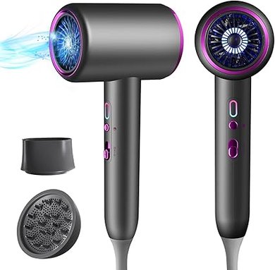 Lightweight & Quiet Ionic Travel Hair Dryer with Diffuser & Nozzle