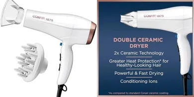 Conair Double Ceramic Ionic Hair Dryer with Diffuser & Concentrator (Amazon Exclusive)
