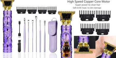 Cordless Rechargeable Hair Clippers & Earpick Kit (Purple)
