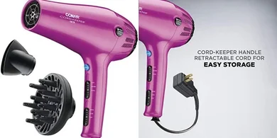 Conair 1875W Cord-Keeper Hair Dryer (Pink, Retractible Cord)